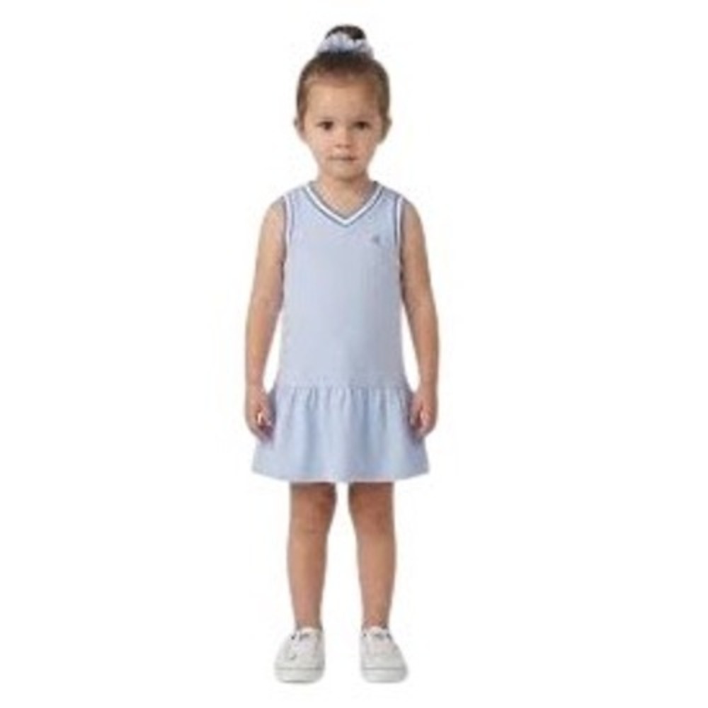Draper James Girls Light Blue Pique Drop Waist Dress with Scrunchie Size 6 NWT